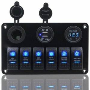 Katkaisinpaneeli 6-paikkaa, USB-paikka, jännitenäyttö & tupakansytyinpistoke Malli 1
